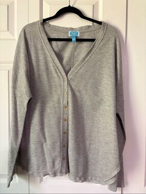 Survival Light Gray V-Neck Button-Front Women's Sweater